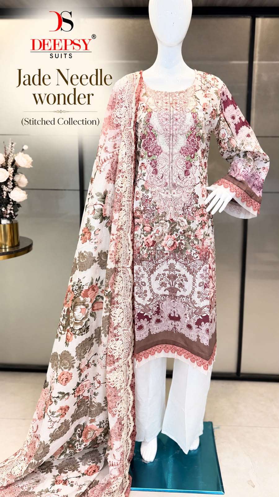 DEEPSY SUITS JADE NEEDLE WONDER CHIKAN WORK LACE AND LATKAN PAKISTANI SUIT STITCHED BRAND SHOP